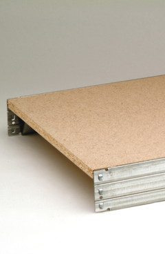 Steckregal BERT Stahlfachböden, Holzpaneel und Fußplatte